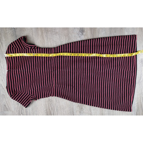 Talbots Women's Size 2 Pink Black Striped Pleated Dress Zip Stretch Short Sleeve - Picture 7 of 9